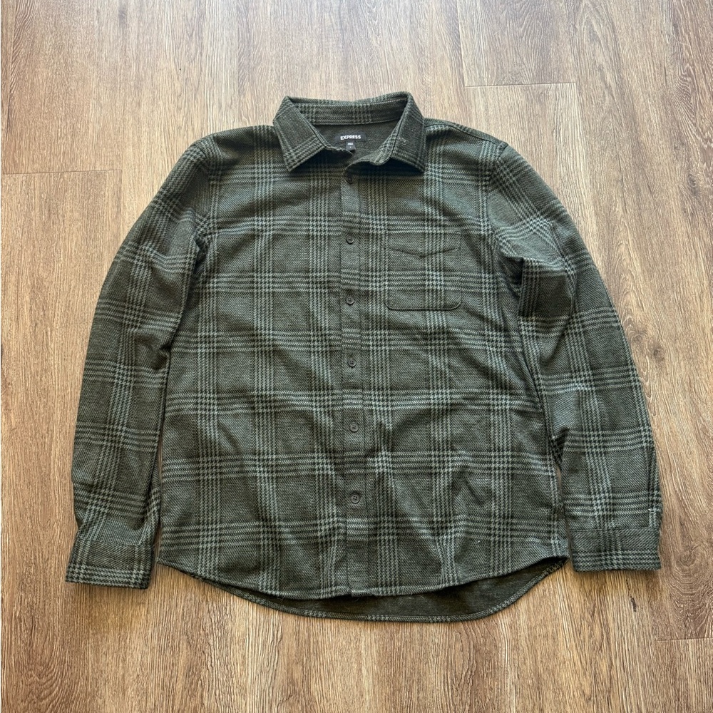 Express Men's Green and Black Flannel
